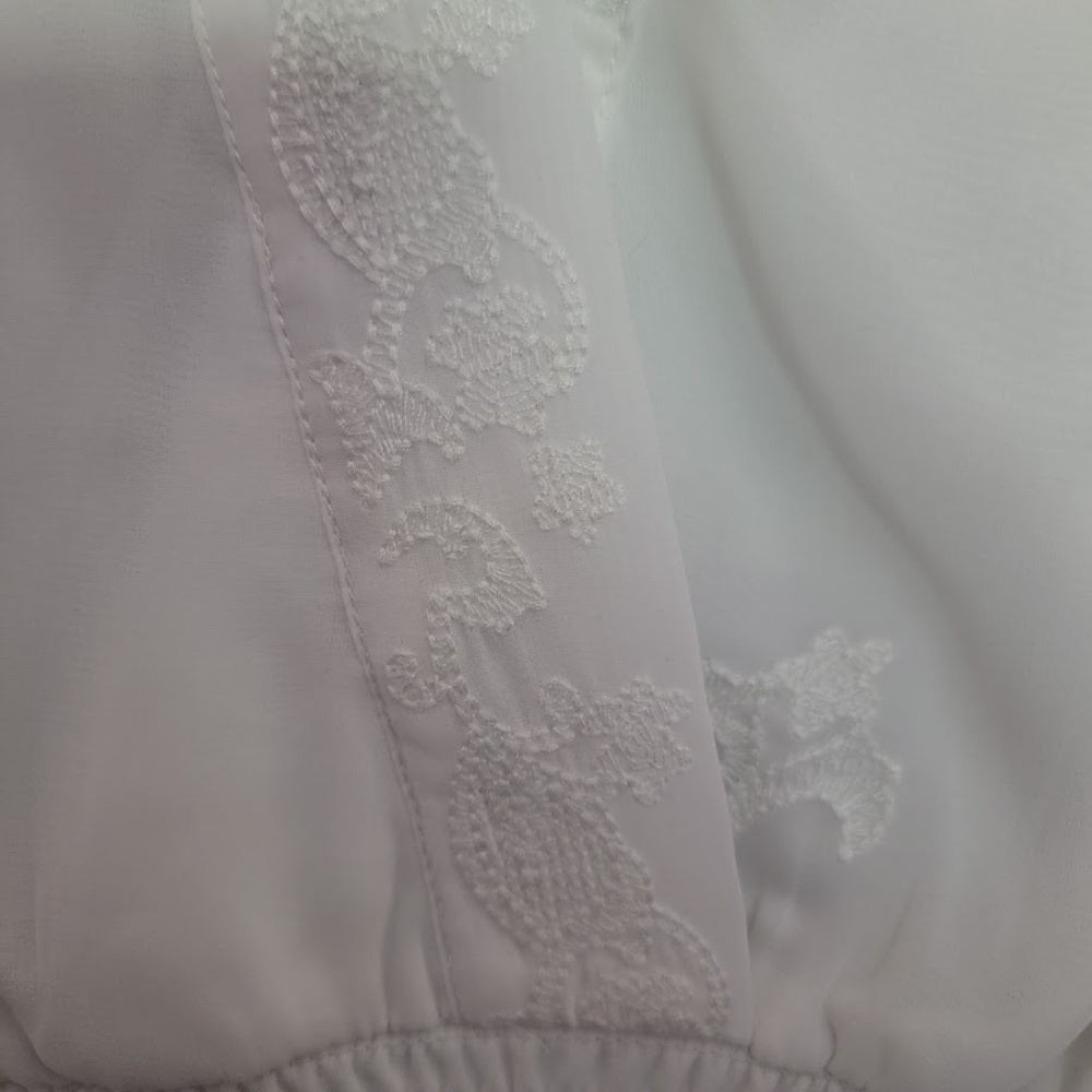 White House Black Market White V-Neck Smocked Waist Blouse - Picture 3 of 11